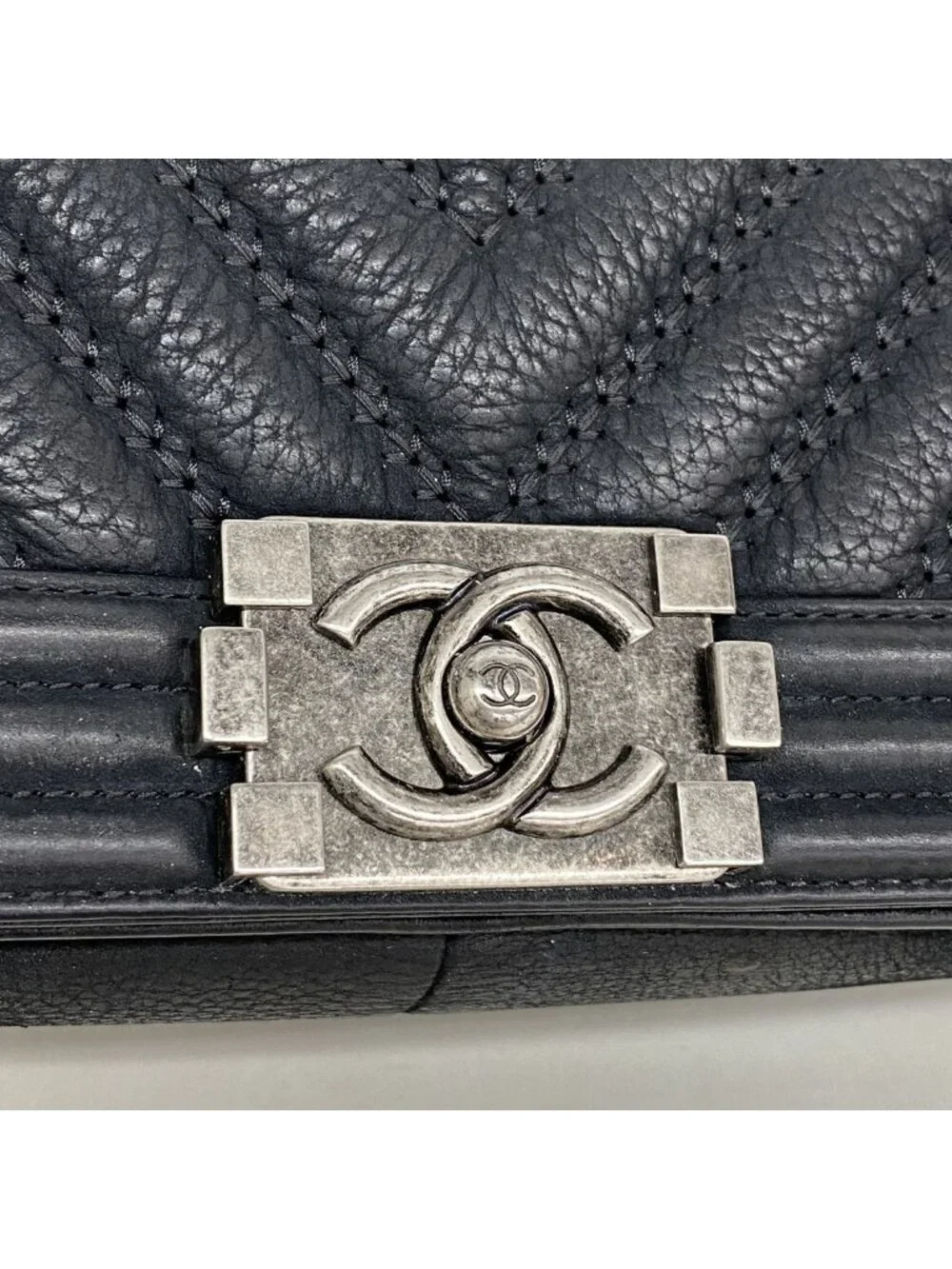 Chanel Shoulder Bag Boy Leather Black Silver